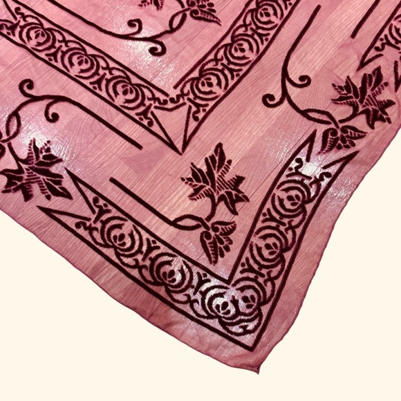 Salvatore Ferragamo Burgundy Sheer Velvet Square Scarf 43” x 47” Silk Blend - Picture 4 of 13
